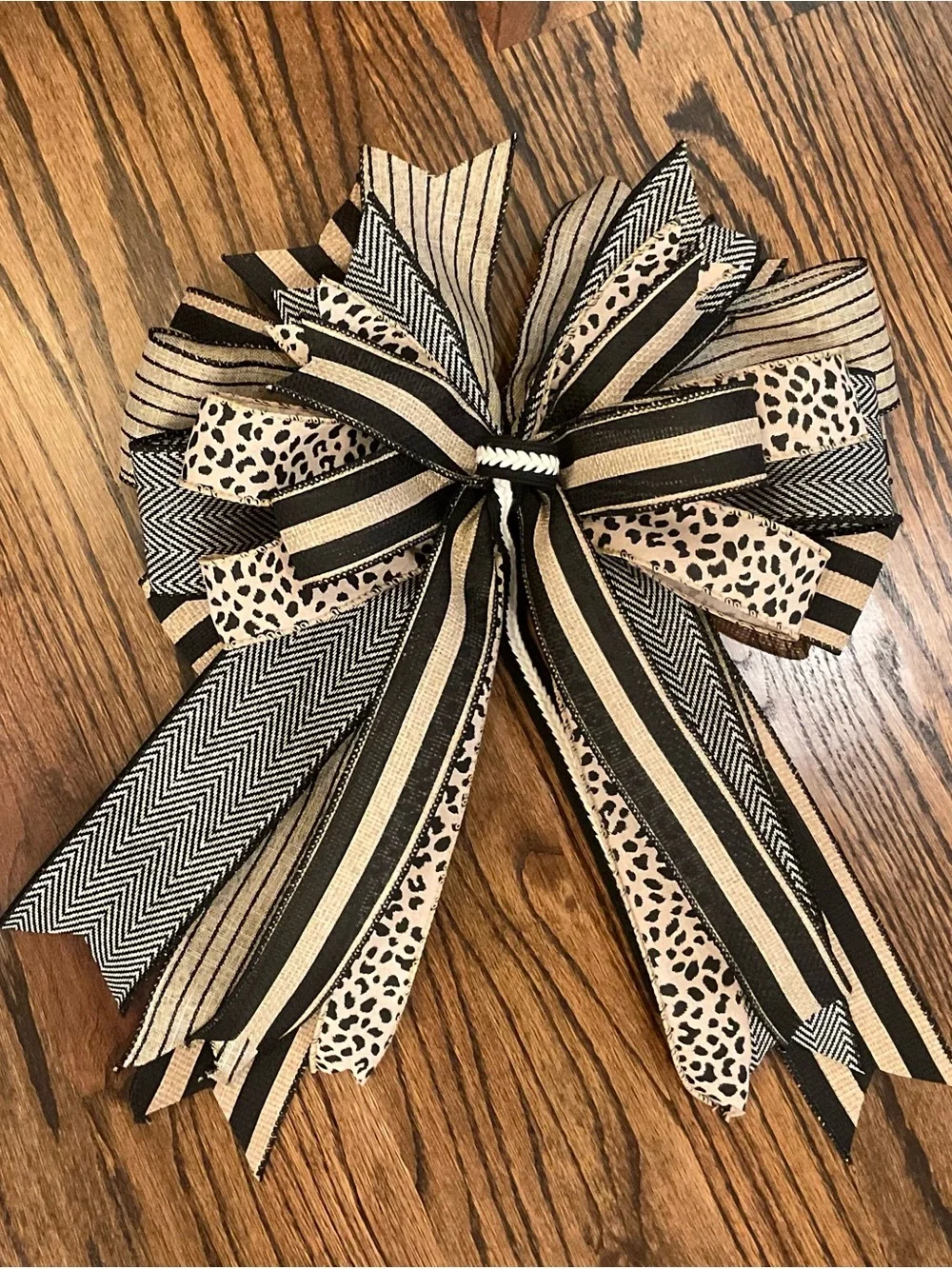 Decorative Black and Tan Striped & Leopard Ribbon Bow - Picture 1 of 1